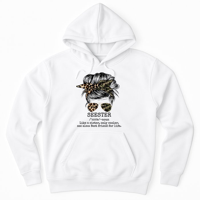 Seester Definition Messy Bun Camo Cheetah Hoodie