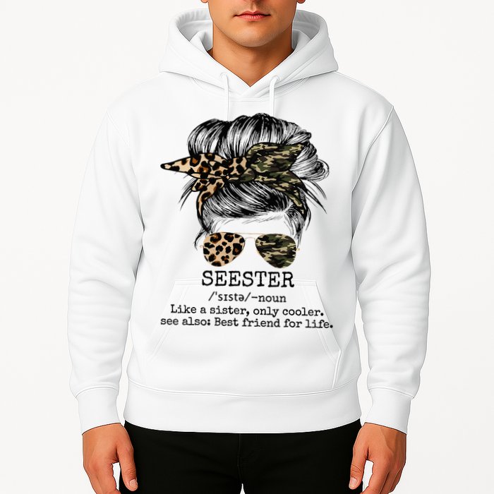 Seester Definition Messy Bun Camo Cheetah Hoodie