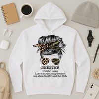 Seester Definition Messy Bun Camo Cheetah Hoodie