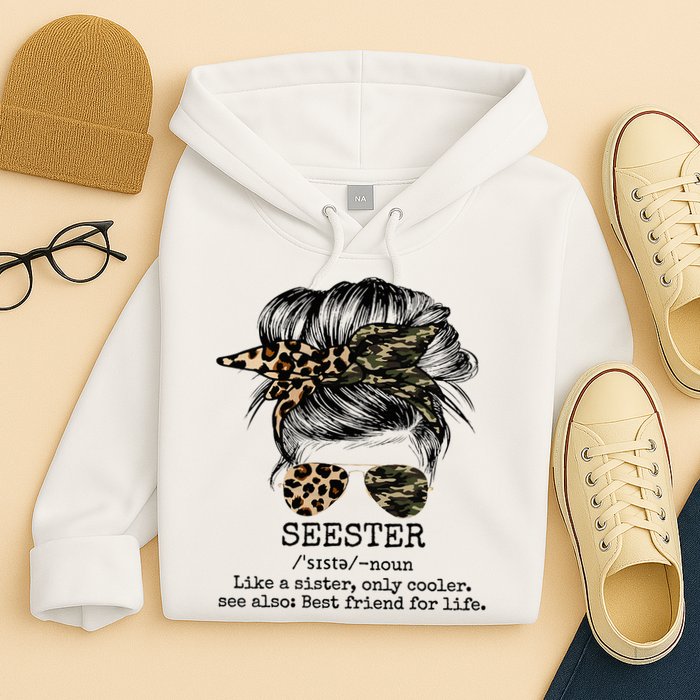 Seester Definition Messy Bun Camo Cheetah Hoodie