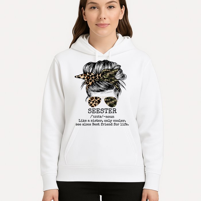 Seester Definition Messy Bun Camo Cheetah Hoodie