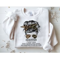 Seester Definition Messy Bun Camo Cheetah Sweatshirt