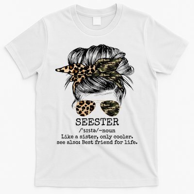 Seester Definition Messy Bun Camo Cheetah T-Shirt