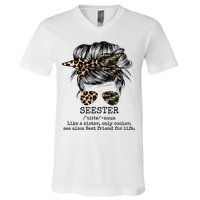 Seester Definition Messy Bun Camo Cheetah V-Neck T-Shirt