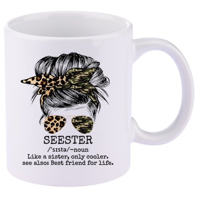 Seester Definition Messy Bun Camo Cheetah 11oz C Handle Ceramic Mug