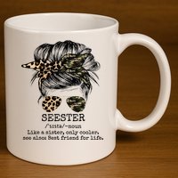 Seester Definition Messy Bun Camo Cheetah 11oz C Handle Ceramic Mug