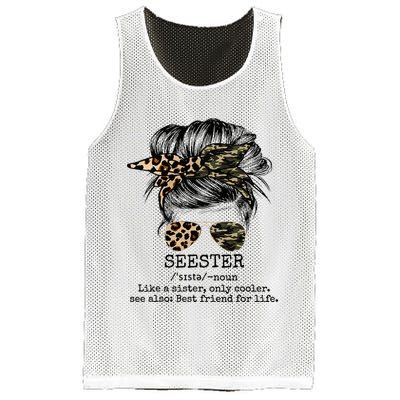 Seester Definition Messy Bun Camo Cheetah Mesh Reversible Basketball Jersey Tank