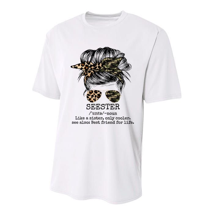 Seester Definition Messy Bun Camo Cheetah Youth Performance Sprint T-Shirt