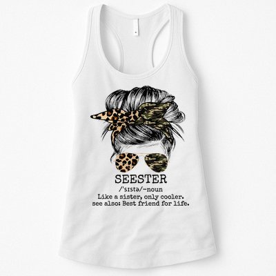 Seester Definition Messy Bun Camo Cheetah Womens Tank Top