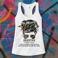 Seester Definition Messy Bun Camo Cheetah Womens Tank Top