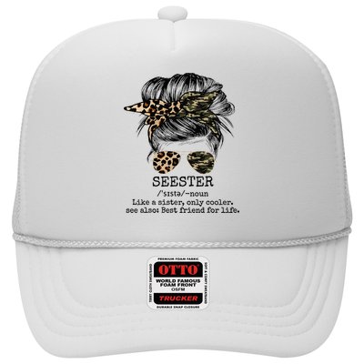 Seester Definition Messy Bun Camo Cheetah Trucker Hat