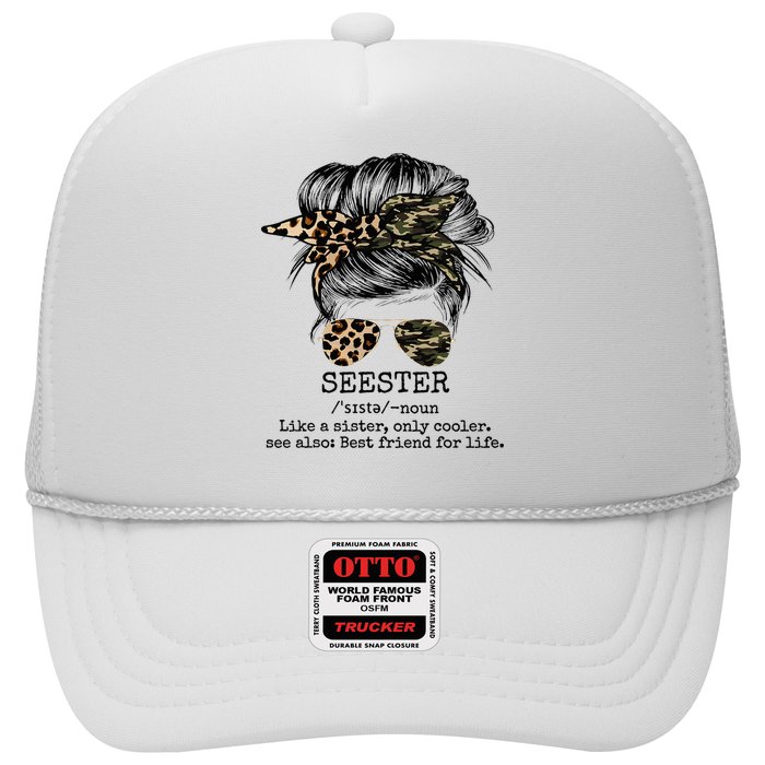 Seester Definition Messy Bun Camo Cheetah Trucker Hat