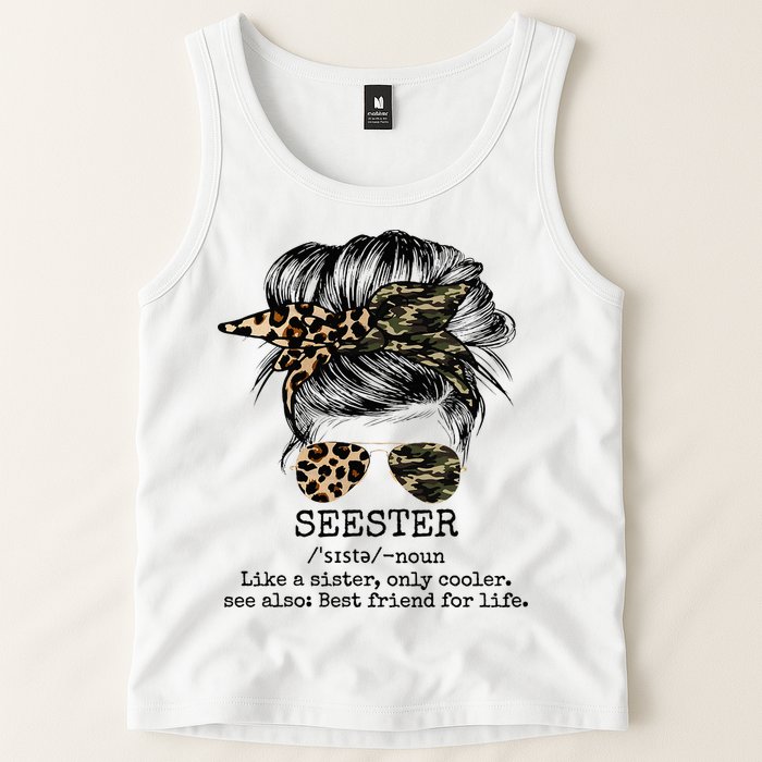 Seester Definition Messy Bun Camo Cheetah Tank Top