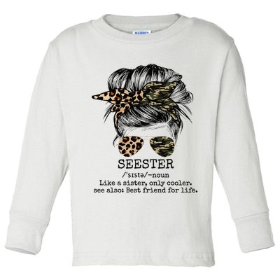 Seester Definition Messy Bun Camo Cheetah Toddler Long Sleeve Shirt