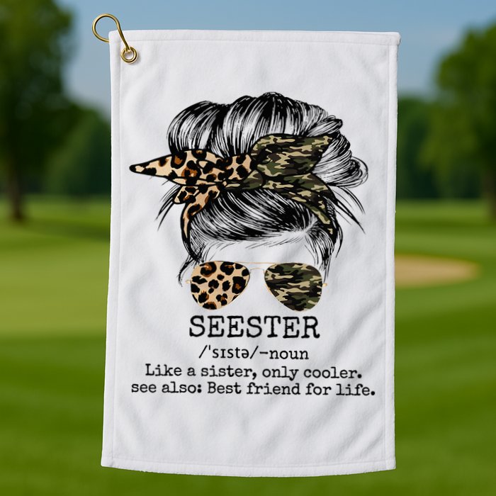 Seester Definition Messy Bun Camo Cheetah Golf Towel