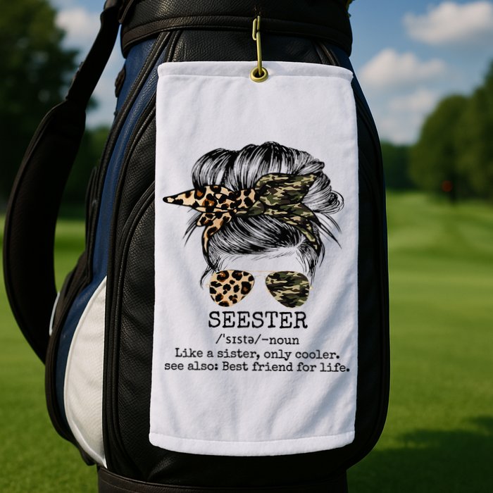 Seester Definition Messy Bun Camo Cheetah Golf Towel
