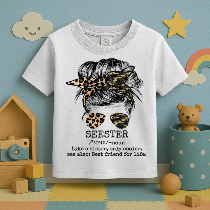 Seester Definition Messy Bun Camo Cheetah Toddler T-Shirt