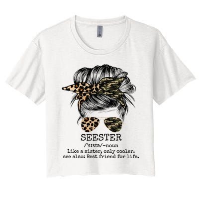 Seester Definition Messy Bun Camo Cheetah Crop Top