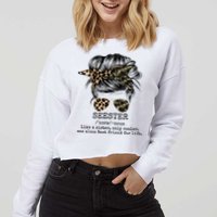 Seester Definition Messy Bun Camo Cheetah Cropped Pullover Crew