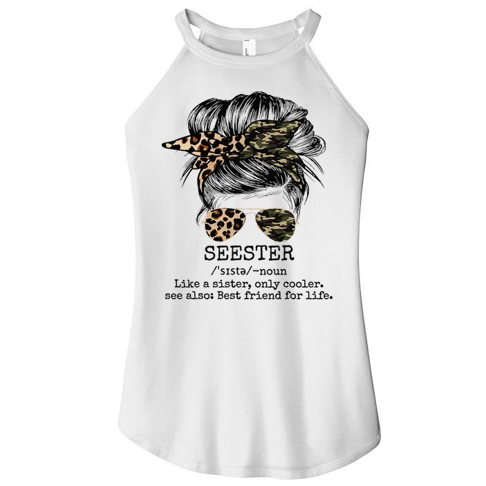 Seester Definition Messy Bun Camo Cheetah Women's Perfect Tri Rocker Tank