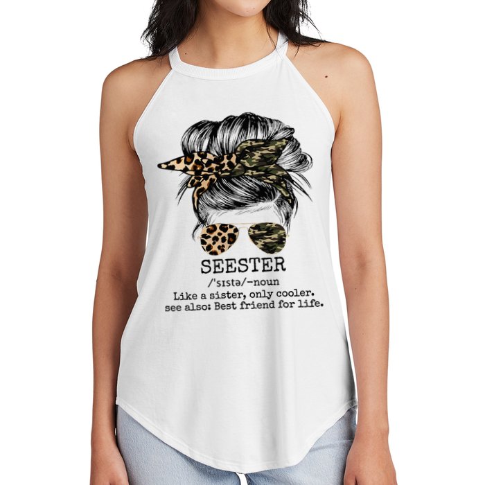 Seester Definition Messy Bun Camo Cheetah Women's Perfect Tri Rocker Tank
