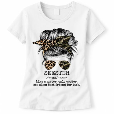 Seester Definition Messy Bun Camo Cheetah Womens T-Shirt