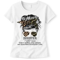 Seester Definition Messy Bun Camo Cheetah Womens T-Shirt