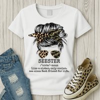 Seester Definition Messy Bun Camo Cheetah Womens T-Shirt