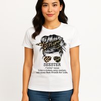 Seester Definition Messy Bun Camo Cheetah Womens T-Shirt
