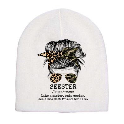 Seester Definition Messy Bun Camo Cheetah Short Acrylic Beanie