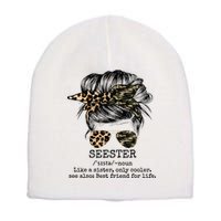 Seester Definition Messy Bun Camo Cheetah Short Acrylic Beanie