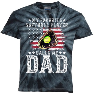 Softball Dad My Favorite Softball Player Calls Me Dad Kids Tie-Dye T-Shirt