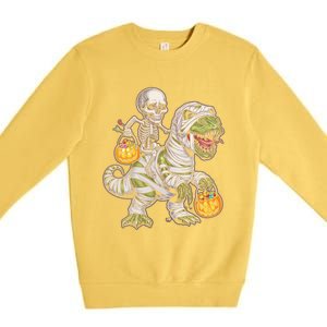 Skeleton Dinosaur Mummy Halloween Pumpkin Trick Treat Gift Premium Crewneck Sweatshirt