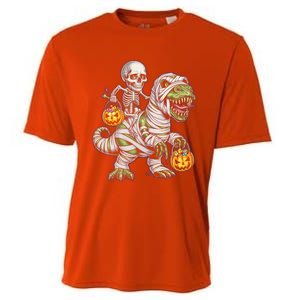 Skeleton Dinosaur Mummy Halloween Pumpkin Trick Treat Gift Cooling Performance Crew T-Shirt