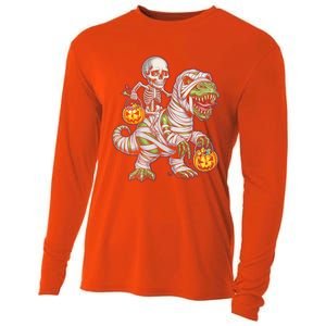 Skeleton Dinosaur Mummy Halloween Pumpkin Trick Treat Gift Cooling Performance Long Sleeve Crew