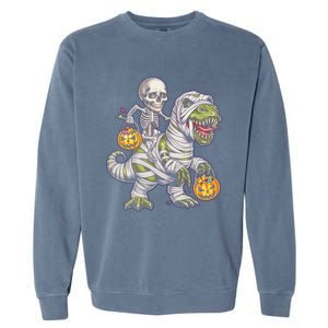 Skeleton Dinosaur Mummy Halloween Pumpkin Trick Treat Gift Garment-Dyed Sweatshirt