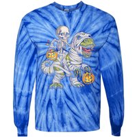 Skeleton Dinosaur Mummy Halloween Pumpkin Trick Treat Gift Tie-Dye Long Sleeve Shirt