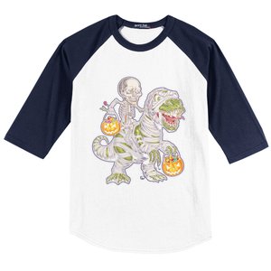 Skeleton Dinosaur Mummy Halloween Pumpkin Trick Treat Gift Baseball Sleeve Shirt