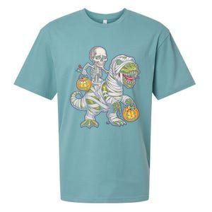 Skeleton Dinosaur Mummy Halloween Pumpkin Trick Treat Gift Sueded Cloud Jersey T-Shirt