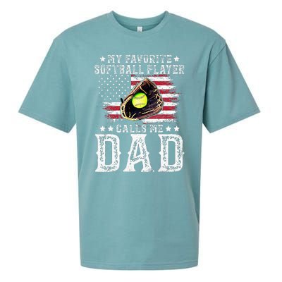 Softball Dad My Favorite Softball Player Calls Me Dad Sueded Cloud Jersey T-Shirt