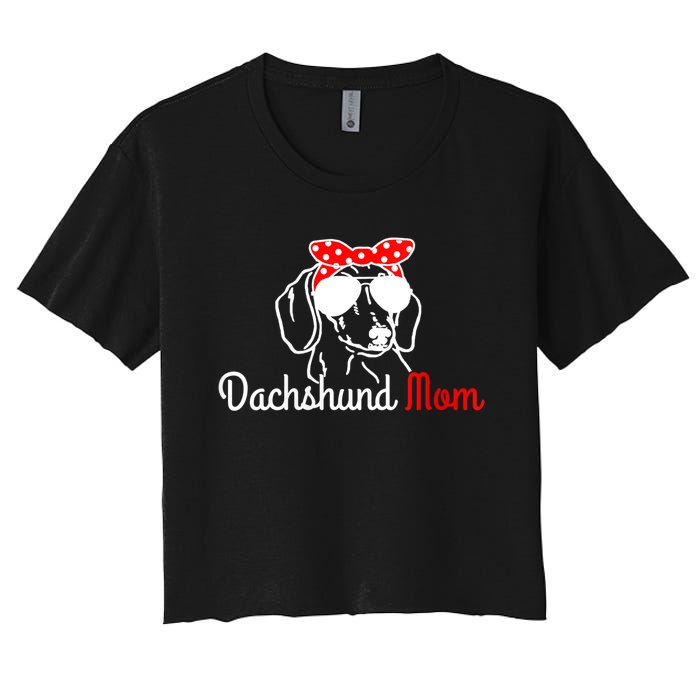 S Dachshund Mom Vintage Sunglasses Funny Cute Wiener Dog Vneck Women's Crop Top Tee