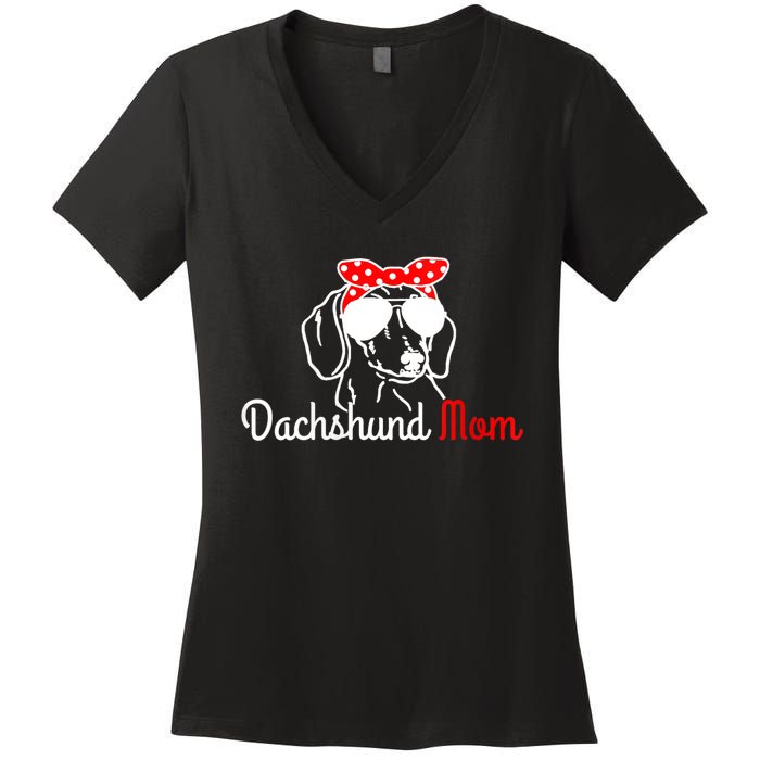 S Dachshund Mom Vintage Sunglasses Funny Cute Wiener Dog Vneck Women's V-Neck T-Shirt