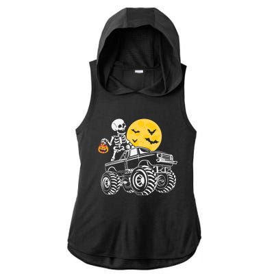 Skeleton Dabbing Monster Truck Pumpkin Halloween Costume Funny Gift Ladies PosiCharge Tri-Blend Wicking Draft Hoodie Tank