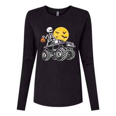 Skeleton Dabbing Monster Truck Pumpkin Halloween Costume Funny Gift Womens Cotton Relaxed Long Sleeve T-Shirt