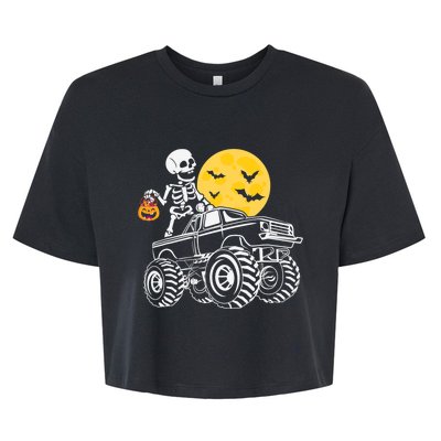 Skeleton Dabbing Monster Truck Pumpkin Halloween Costume Funny Gift Bella+Canvas Jersey Crop Tee