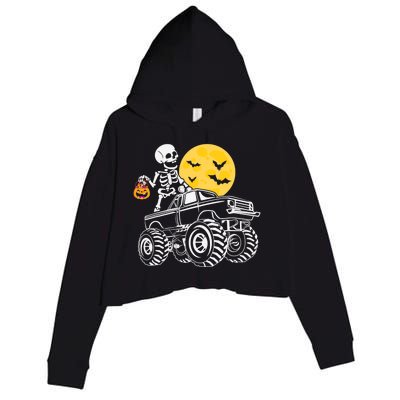 Skeleton Dabbing Monster Truck Pumpkin Halloween Costume Funny Gift Crop Fleece Hoodie