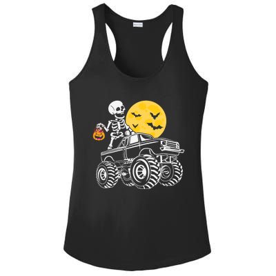 Skeleton Dabbing Monster Truck Pumpkin Halloween Costume Funny Gift Ladies PosiCharge Competitor Racerback Tank