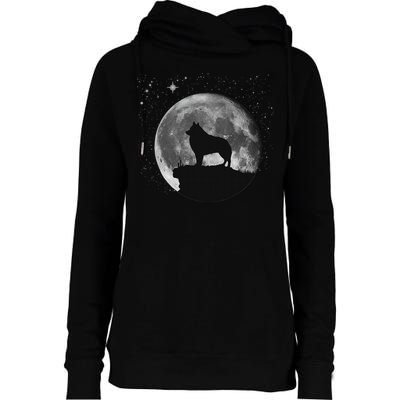Schipperke Dog Moon Womens Funnel Neck Pullover Hood