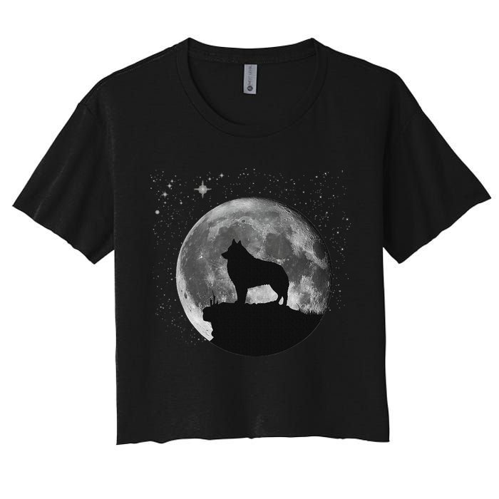 Schipperke Dog Moon Women's Crop Top Tee
