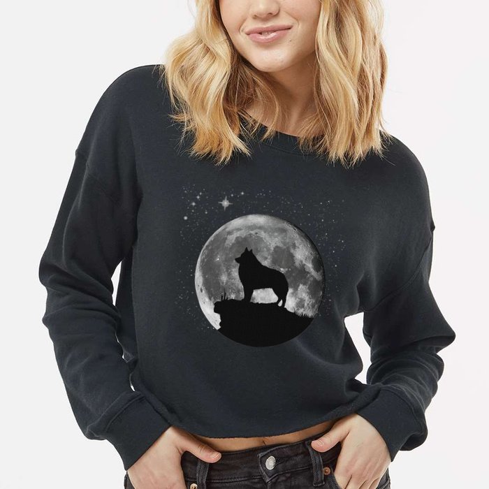 Schipperke Dog Moon Cropped Pullover Crew